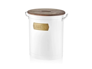 White Laundry Bin With Wooden Lid
