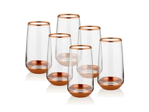 Glam Series Highball Glasses, Set of 6 - Copper