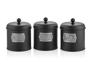 Black Coffee, Tea, And Sugar Jar Set - 17 cm (H)