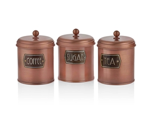 Copper Coffee, Tea, And Sugar Jar Set - 17 cm (H)