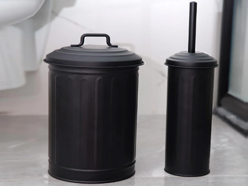 Black Waste Bin & Toilet Brush Set
