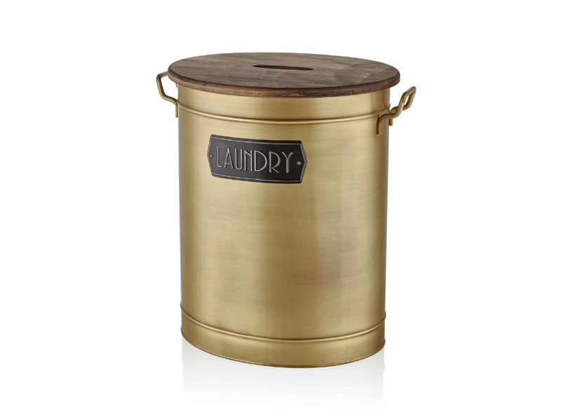 Gold Laundry Bin With Wooden Lid