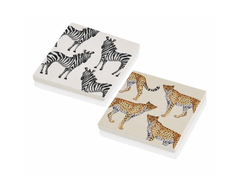 Zebra & Leopard Natural Stone Coasters, Set of 2