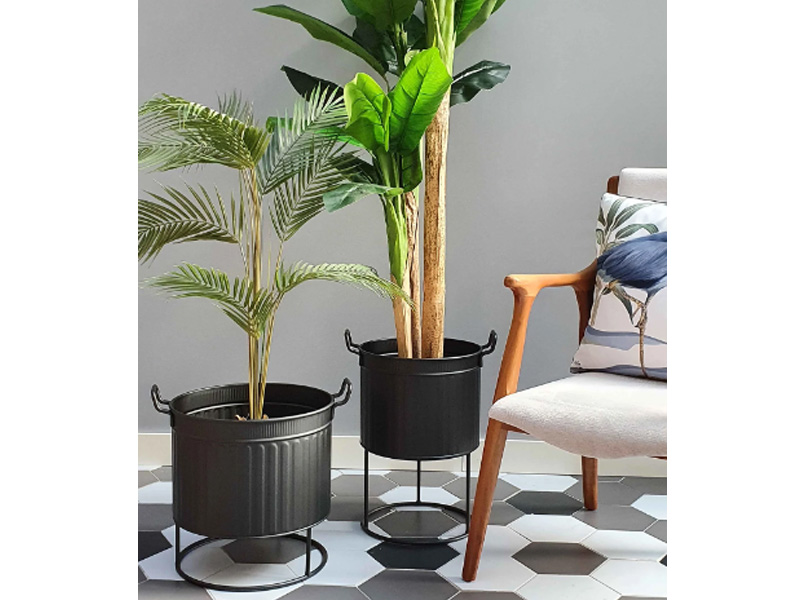 Black Plant Pot - 38 cm (H) x 37 cm (Dia)