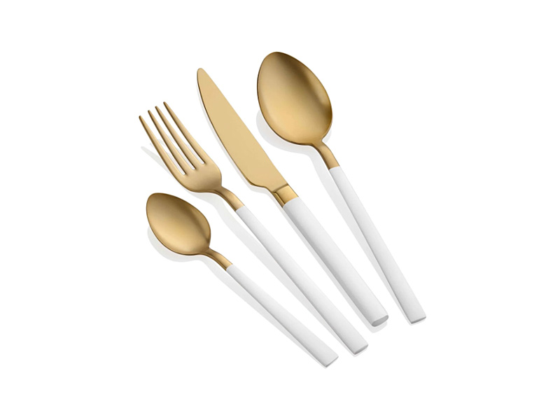 The Mia Matte Gold & White Cutlery, Set of 24