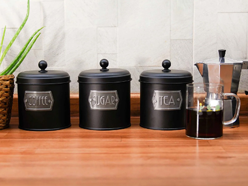 Black Coffee, Tea, And Sugar Jar Set - 17 cm (H)