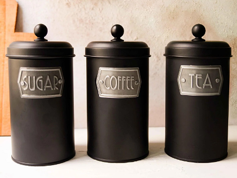 Black Coffee, Tea, And Sugar Jar Set - 22 cm (H)