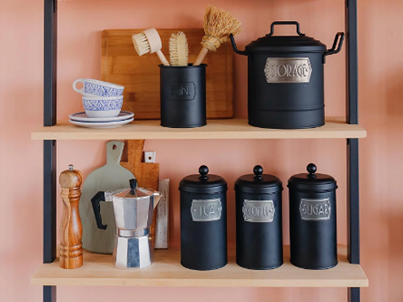 Black Coffee, Tea, And Sugar Jar Set - 22 cm (H)