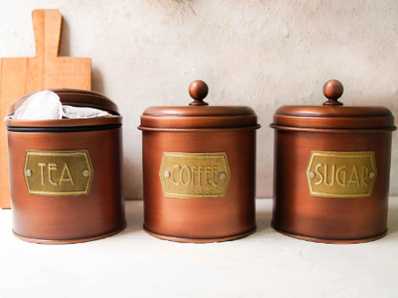 Copper Coffee, Tea, And Sugar Jar Set - 17 cm (H)