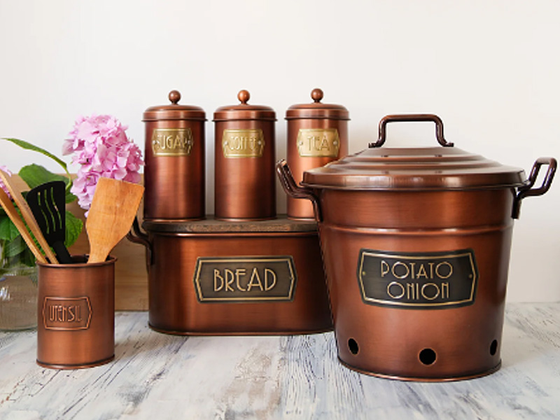 Copper Coffee, Tea, And Sugar Jar Set - 22 cm (H)