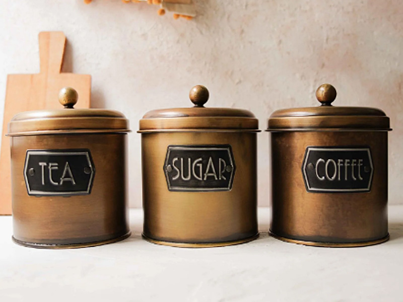 Gold Coffee, Tea, And Sugar Jar Set - 17 cm (H)