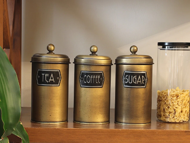 Gold Coffee, Tea, And Sugar Jar Set - 22 cm (H)