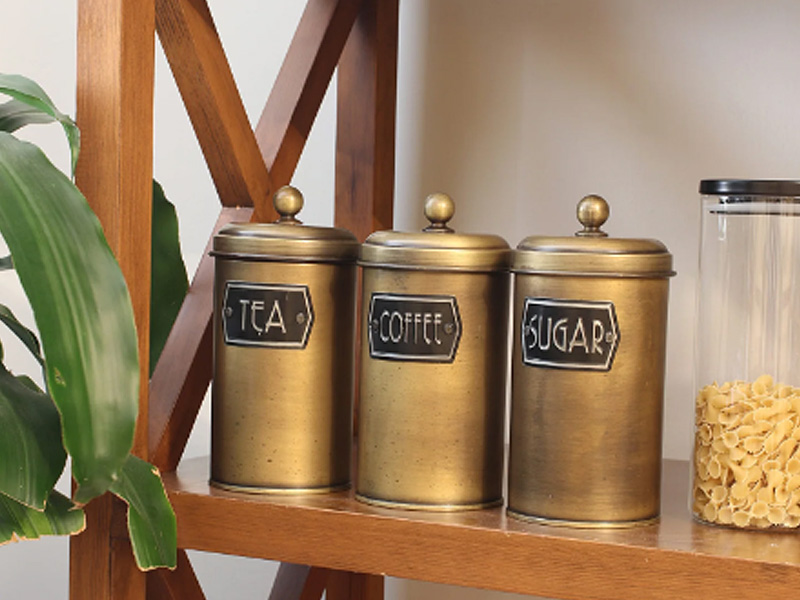 Gold Coffee, Tea, And Sugar Jar Set - 22 cm (H)
