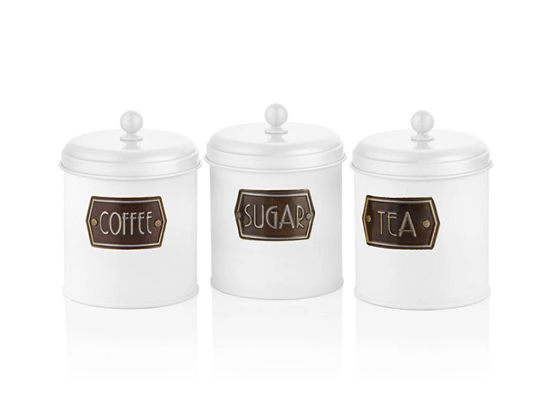 White Coffee, Tea, And Sugar Jar Set - 17 cm (H)
