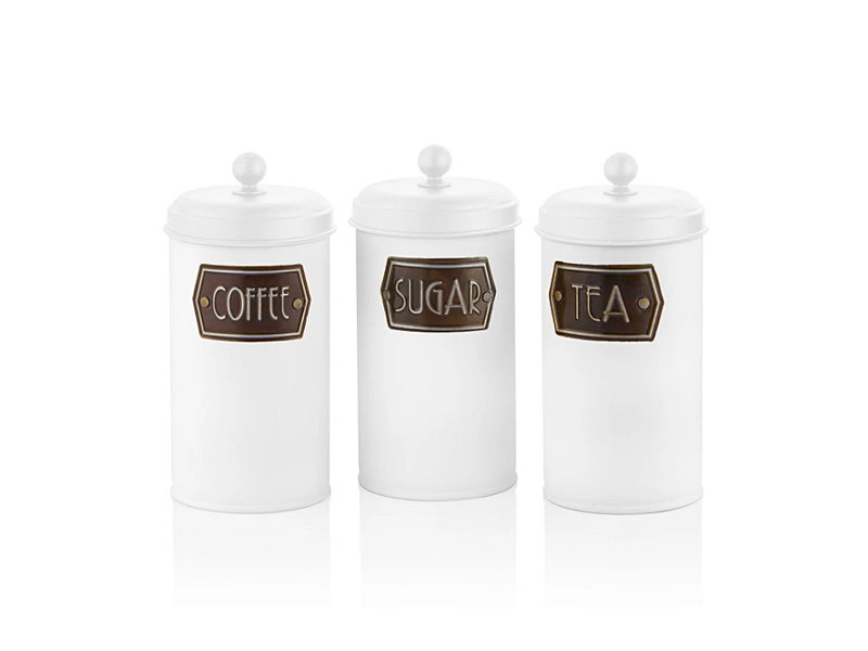 White Coffee, Tea, And Sugar Jar Set - 22 cm (H)
